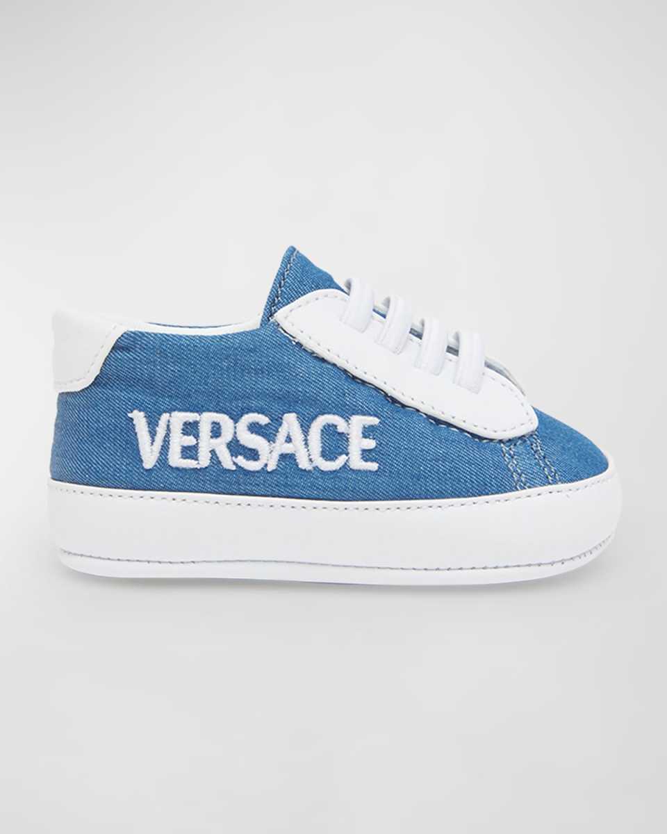 Boy's Leather and Fabric Logo Sneakers,